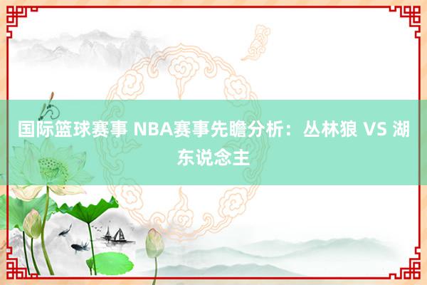 国际篮球赛事 NBA赛事先瞻分析：丛林狼 VS 湖东说念主